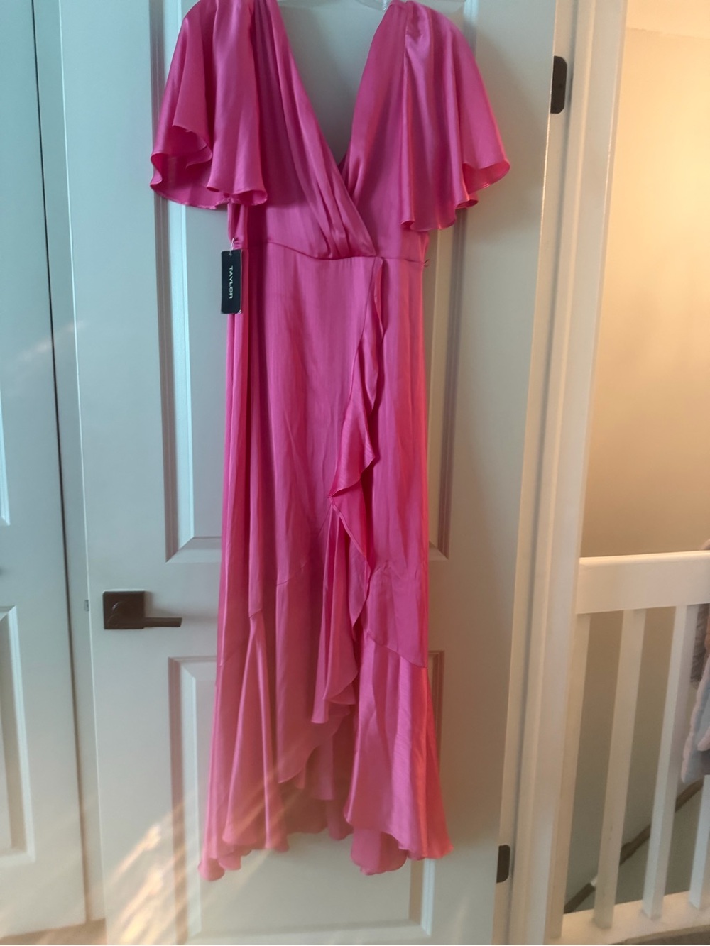 Flutter Sleeve Pink Wrap Maxi Dress/ drapes so beautiful !!